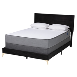 Baxton Studio Abberton Modern and Contemporary Black Velvet and Gold Metal Queen Size Panel Bed